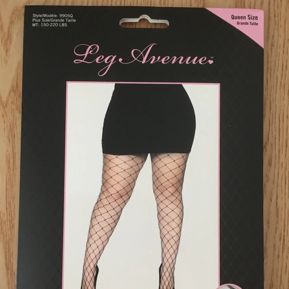 New Women’s Leg Avenue Fence Net Tights Black Queen Size 150-220lbs